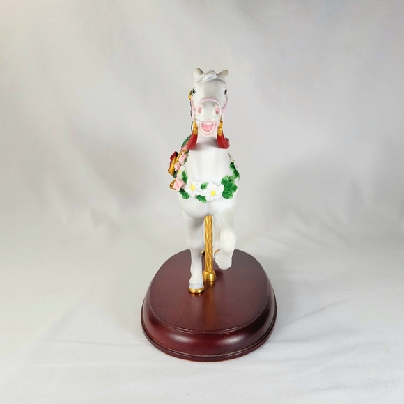 Vintage 1993 Lenox Christmas Carousel Horse Figurine Teddy Bear Wood Base 24k - Picture 6 of 13